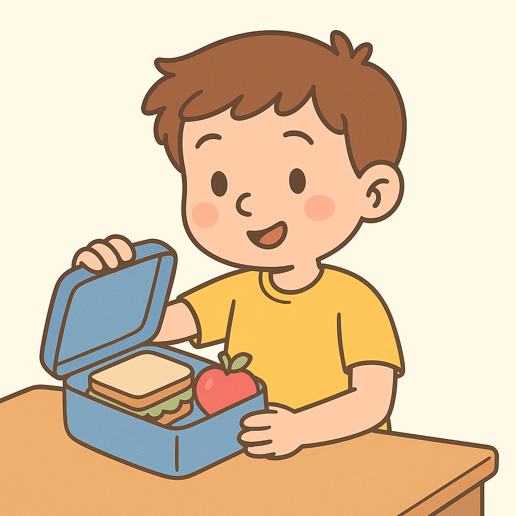 Tom surprised at missing apple and juice, Mandy listening